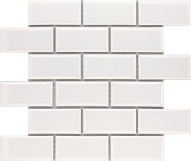 CC Mosaics +WHITE ICE 2X4 Beveled BRICK Porcelain Mosaic Tile.
