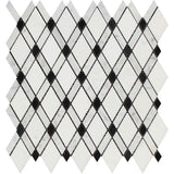 Bianco Carrara Honed Marble Lattice Mosaic Tile (Thassos + Carrara + Black).
