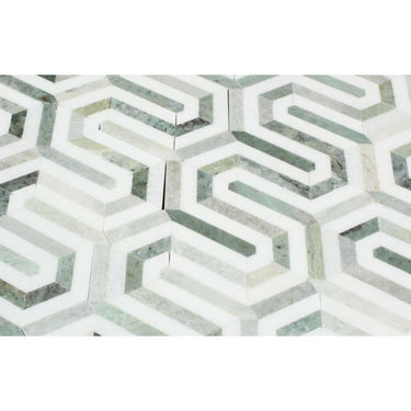Thassos White Polished Marble Berlinetta Mosaic Tile (Thassos w/ Ming Green) - MosaicBros.com