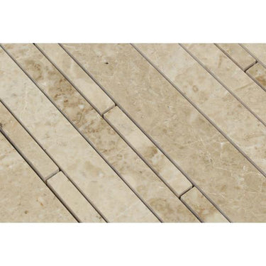 Cappuccino Polished Marble Random Strip Mosaic Tile.