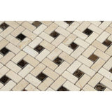Crema Marfil Polished Marble Mini Pinwheel Mosaic Tile w/Dark Emperador Dots.