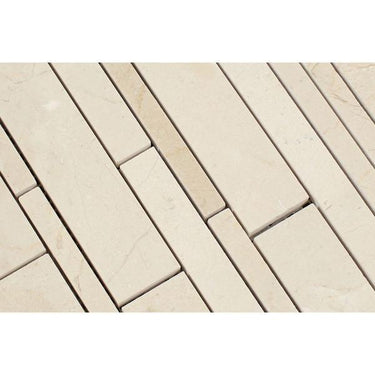 Crema Marfil Polished Marble Random Strip Mosaic Tile.