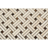 Crema Marfil Polished Marble Stanza Mosaic Tile w/ Dark Emperador Dots.