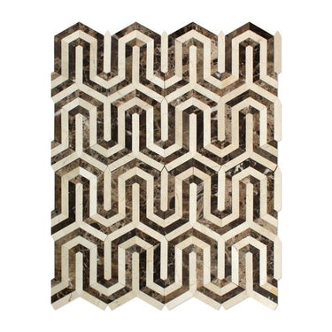 Emperador Dark Polished Marble Berlinetta Mosaic Tile (Emperador Dark + Crema Marfil).
