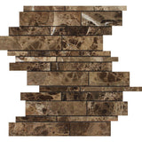 Emperador Dark Polished Marble Random Strip Mosaic Tile.