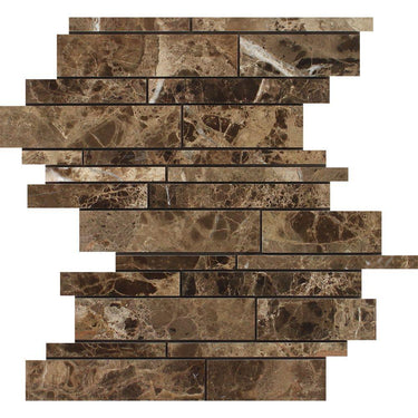 Emperador Dark Polished Marble Random Strip Mosaic Tile.