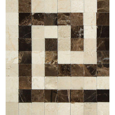 4X4" Crema Marfil Polished Marble Greek Key Corner (Crema Marfil + Emp. Dark).