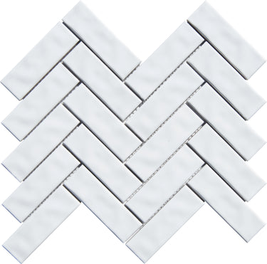 White 1x4 Glazed Herringbone Porcelain Mosaic Tile - MosaicBros.com