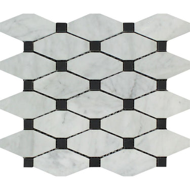 Bianco Carrara Honed Marble Octave Mosaic Tile (w/ Black Dots).