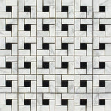 Bianco Carrara Honed Marble Mini Pinwheel Mosaic Tile (w/ Black Dots).