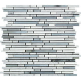 Thassos White Honed Marble Bamboo Sticks Mosaic Tile (Thassos + Carrara + Blue-Gray).