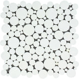 Thassos White Honed Marble Bubbles Mosaic Tile.