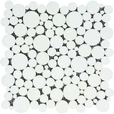 Thassos White Honed Marble Bubbles Mosaic Tile.