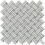 Thassos White Honed Marble Stanza Mosaic Tile w/ Ming Green Dots.