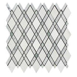Bianco Carrara Honed Marble Lattice Mosaic Tile (Thassos + Carrara + Ming Green).
