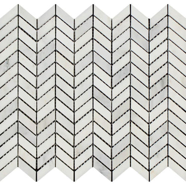 Oriental White Honed Marble Mini Chevron Mosaic Tile.