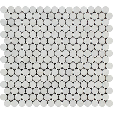 Oriental White Honed Marble Penny Round Mosaic Tile.