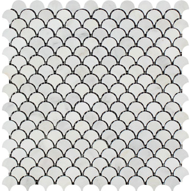 Oriental White Honed Marble Raindrop Mosaic Tile.