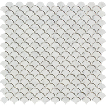 Bianco Carrara Honed Marble Raindrop Mosaic Tile.