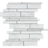Bianco Carrara Honed Marble Random Strip Mosaic Tile.