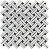 Oriental White Honed Marble Stanza Mosaic Tile w/ Black Dots.