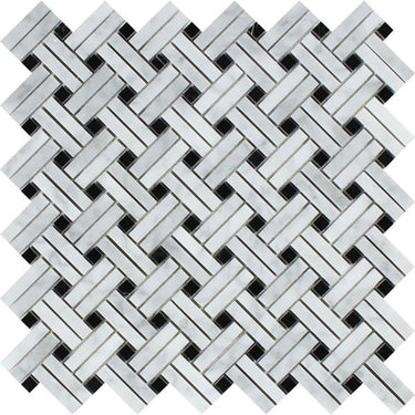 Bianco Carrara Honed Marble Stanza Mosaic Tile (w/ Black Dots).
