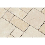 Ivory Tumbled Travertine Mini Pattern Mosaic Tile (Non-Interlocking).