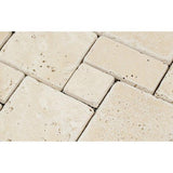Ivory Tumbled Travertine OPUS Mini Pattern Mosaic Tile (Interlocking).