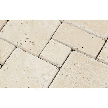 Ivory Tumbled Travertine OPUS Mini Pattern Mosaic Tile (Interlocking).