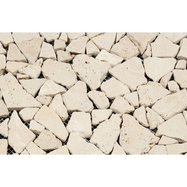 Ivory Tumbled Travertine Random Broken Mosaic Tile.