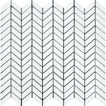 Thassos White Honed Marble Mini Chevron Mosaic Tile.