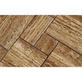 Noce Exotic (Vein-Cut) Unfilled Brushed Travertine OPUS Mini Pattern Mosaic Tile (Interlocking).