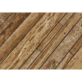 Noce Exotic (Vein-Cut) Unfilled Brushed Travertine Random Strip Mosaic Tile.