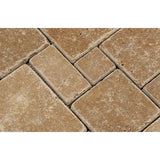 Noce Tumbled Travertine OPUS Mini Pattern Mosaic Tile (Interlocking).