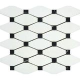 Thassos White Honed Marble Octave Mosaic Tile w/ Black Dots.