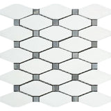 Thassos White Honed Marble Octave Mosaic Tile w/ Blue-Gray Dots.