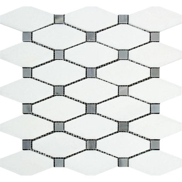 Thassos White Honed Marble Octave Mosaic Tile w/ Blue-Gray Dots.