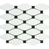 Thassos White Polished Marble Octave Mosaic Tile w/ Black Dots.