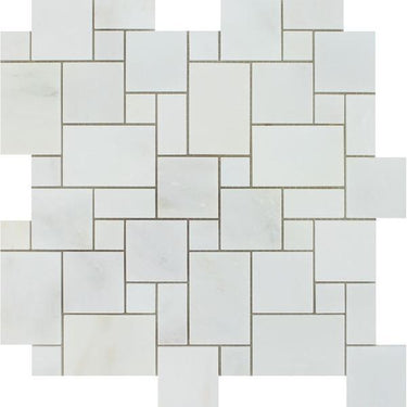 Oriental White Polished Marble Mini Versailles Pattern Mosaic Tile.