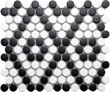 CC MOSAICS B&W PENNY ROUND Porcelain Mosaic Tile.