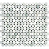 Thassos White Polished Marble Penny Round Mosaic Tile (Carrara + Thassos + Ming Green).
