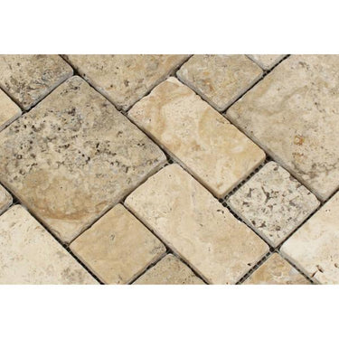 Philadelphia Tumbled Travertine Mini Pattern Mosaic Tile (Non-Interlocking).