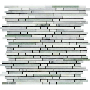 Thassos White Polished Marble Bamboo Sticks Mosaic Tile (Thassos + Carrara + Ming Green).