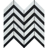 Bianco Carrara Polished Marble Large Chevron Mosaic Tile (Carrara + Black (Thin Strips)).