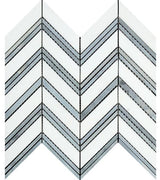 Thassos White Polished Marble Large Chevron Mosaic Tile (Thassos + Blue-Gray (Thin Strips)).