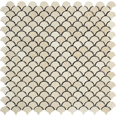 Crema Marfil Polished Marble Raindrop Mosaic Tile.
