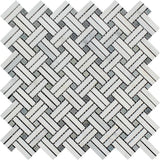 Oriental White Polished Marble Stanza Mosaic Tile w/ Blue-Gray Dots.