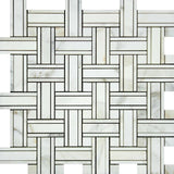 Calacatta Gold Polished Marble Tripleweave Mosaic Tile w/ Calacatta Gold Dots.
