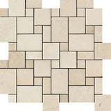 Crema Marfil Polished Marble Mini Versailles Pattern Mosaic Tile.