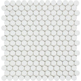 Thassos White Honed Marble Penny Round Mosaic Tile.